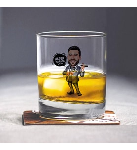 Kişiye Özel Erkek Patron Karikatürlü Viski Bardağı
