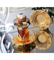 Ahu Model  Gold Renk  Zamak Çay Seti  - 6 Kişilik 