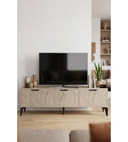 TV Sehpası 160 cm TV Ünitesi Kapaklı Modern Şık Minimal Salon Konsolu Royal 5092 Traverten