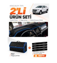 FORD RANGER (2018-2019) Uyumlu Torpido Örtüsü + Deri Bagaj Çantası + Sticker Seti - Siyah Mavi