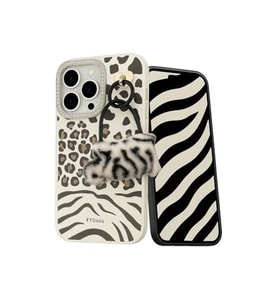 Coverzone iPhone 15 Pro ile uyumlu Zebra Desenli Yumu?ak Silikon Arka Kapak Kalpli Ask?l? Pelu? �anta Anahtarl?k Kamera Korumal? ??k Tasar?m