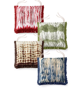 Shibori Batik Desenli 4'lü Saçaklı Pofuduk Bahçe Sandalye Minderi Seti