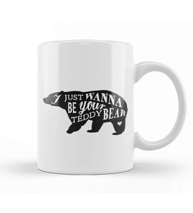 Retro Animal Bear I Just Want To Be Your Teddy Black Kupa Bardak Porselen