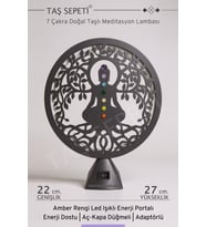 7 Çakra Doğal Taşlı Meditasyon Lambası, Amber LED Enerji Portalı (Krem)