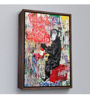 Çerçeveli Hayallerinin Peşinden Git,Maymun Graffiti Posteri, Banksy Graffiti Kanvas Tablo (Beyaz)