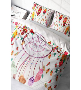 Lastikli Çarşaflı %100 Pamuk Saten Çift Kişilik Nevresim Takımı Dream Catchers