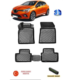 Renaut Clio 5 2019 Sonrası Uyumlu 3D Havuzlu Paspas ASMA KOKU VE NUMARATÖR HEDİYELİ