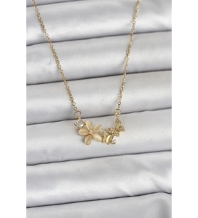 316L Çelik Zincir Gold Renk Çiçek ve Model Kadın Kolye TJ-BKO11038