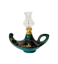 Mermer Desenli Siyah/Zümrüt Yeşil El Yapımı Kütahya Çinisi Gaz Lambası büyük aladdin gaz lambası