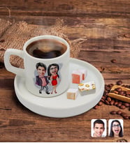 BK Gift Kişiye Özel Sunum Tabaklı Sevgililer Karikatürlü Türk Kahvesi Fincanı Model 4