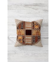 Kilim Motifli Çift Tarafı Baskılı Gizli Fermuarlı Yastık Kılıfı Kırlent Koltuk Yastık Kılıfı (Bej-Kahve)