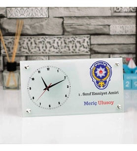 Polislere Özel Masa Üstü Cam Saat 290355