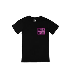 Music Is Life Cep Logo Tasarımlı Siyah Tişört