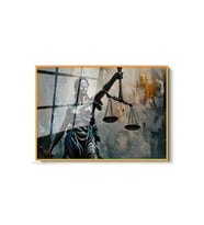 Çerçeveli Yatay Cam Tablo Salon Duvar Tablosu Yatay Cam Gri Hukuk Tablosu Ofis Tablosu (Altın)