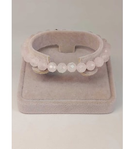 Kristalize Açık Pembe Kuvars Taşı Faset Kesim 8mm Unisex Bileklik (42560-tek)