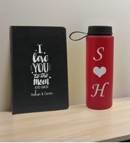 BK Gift Sevgiliye Özel İsimli Siyah Defter ve Kırmızı Cam Matara Hediye Seti-2, Sevgiliye Hediye, Sevgililer Günü, Yeni İş Hediyesi