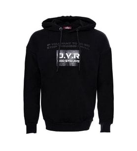 Kapşonlu Baskılı Siyah Erkek Sweatshirt - Wessi
