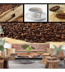 Kahve Çekirdekli Cafe Duvar Kağıdı Baskı