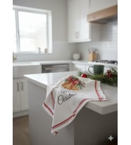 Christmas  %100 Pamuk Baskılı Kurulama Bezi – 40×60 cm Yılbaşı Temalı (Beyaz)
