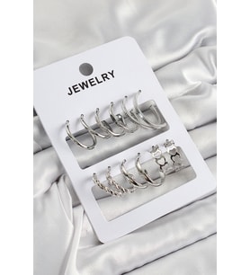 Pirinç Karışık Halka Model Gümüş Renk 6 Çift Kadın Küpe Set 5886 - HPSBYI2168-4341