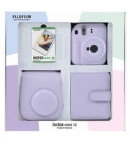 Instax mini 12 Lila Fotoğraf Makinesi 10'lu Film Kare Albüm ve Deri Kılıf Bundle Box