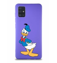 Samsung Galaxy A51 Soft Premier Kapak Donald Duck-D Tasarımlı Silikon Kılıf - Mor (Şeffaf)