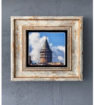 Çerçeveli Taş Duvar Dekoru 20 X 20 Cm Galata Kulesi (Beyaz-Gri)