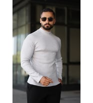 Erkek Yarım Boğazlı Triko Kazak (Gri)