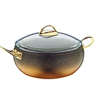 Oms Granit 28X7 cm Pilav Küre Tencere Cam Kapaklı 3341GOLD