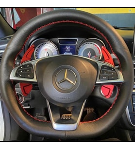 DİKİŞLİ DİREKSİYON KILIFI SİYAH DERİ KIRMIZI DİKİŞLİ MERCEDES C