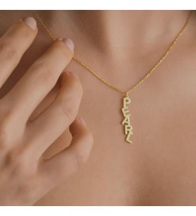 Kişiye Özel Tasarım Dikey İsim Kolye 925K Gümüş (Gold)