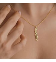 Kişiye Özel Tasarım Dikey İsim Kolye 925K Gümüş (Gold)
