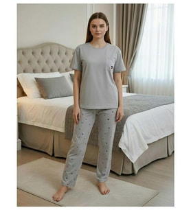 Mihra Kadın Compakt Penye Bisiklet Yaka Kısa Kol İnce Pijama Takımı 90791GK - 1 Adet