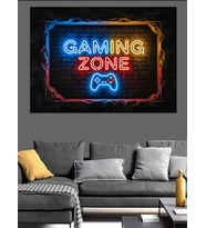 Neon Işıklı Gaming Zone Tabelası Dekoratif Kanvas - Mdf Ahşap Tablo