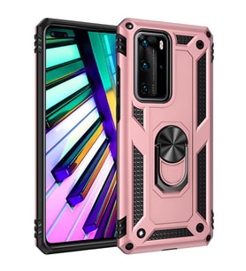 Huawei P40 Pro Kılıf Metal For Car Yüzüklü Standlı Military Ring Serisi (Rose)