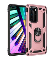 Huawei P40 Pro Kılıf Metal For Car Yüzüklü Standlı Military Ring Serisi (Rose)