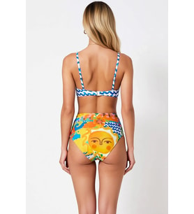 Kadın Bikini Takımı Balconette Kaplı Kolsuz Örme Dalgıç Scuba Tropikal Desenli Yüksek Bel Regular