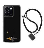 Vivo Y22 Kılıf Silikon Boyun Askılı İpli Desenli Silikon Ay ve Kedi 1683