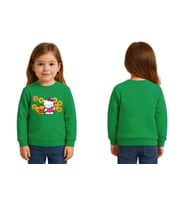 Unisex Hello Kity Baskılı Çocuk Swaetshirt 3 İplik Şardonlu (Yeşil)
