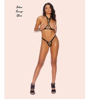 İntive Savage Glam Deri Görünümlü Zincir Detaylı Fantazi Takım – Ayarlanabilir Harness Tasarım