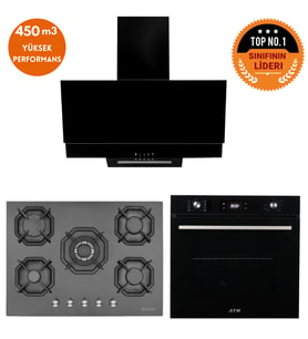 Eminçelik ve AFM TECH Markalı / Mas 5 Gözlü 1'WOK Siyah Ankastre Set ( 22 385 + FM7700 + FM3250 )