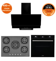 Eminçelik ve AFM TECH Markalı / Mas 5 Gözlü 1'WOK Siyah Ankastre Set ( 22 385 + FM7700 + FM3250 )
