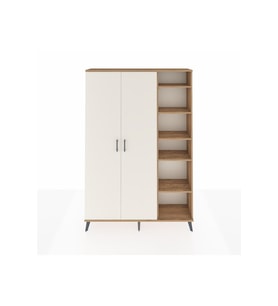 Arges Dolap 7 Raflı 2 Kapaklı Tek Askılı 132x30x195 Çam-Aytaşı/Çam
