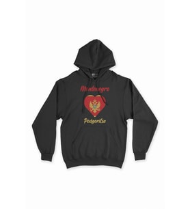 Podgoritsa Karadağ Bayraklı Kalpli Siyah Sweatshirt Hoodie
