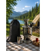 Paslanmaz Çelik Krom Semaver 4.5 Litre - Çantalı - Kömür & Odun Semaveri