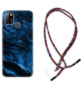 INFINIX Smart 4 5 6 Zero 8 S5 Pro Kılıf Boyun Asklı Rasta Silikon Blue MArble 1379