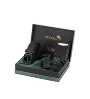 Polo Air Takvimli Hasır Metal Kordon Erkek Kol Saati, Mıknatıslı Otomatik Mekanizmalı Cüzdan, Örgü Kemer Ve Çakmaklı Set Siyah Renk PL-7096E1