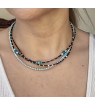 SİYAH MAVİ KOLYE SİYAH KUM BONCUKLU SPOR KOLYELER 3 AYRI KOLYE (Siyah-Mavi)