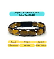 Sertifikalı Kaplan Gözü Kilit Kapama Roleks Doğal Taş Deri Bileklik