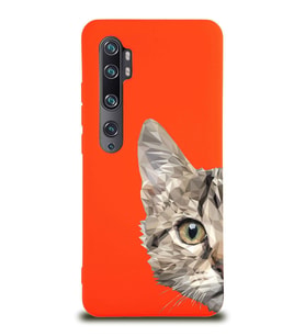 Xiaomi Mi Note 10 Pro Uyumlu Lansman Kılıf Catface Tasarımlı İçi Kadife Kapak-Turuncu (Şeffaf)